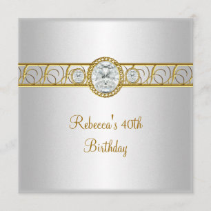 Invitación Cumpleaños 40 Elegante Joya de Diamante de Oro Bla