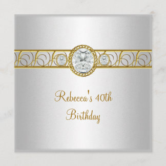 Invitación Cumpleaños 40 Elegante Joya de Diamante de Oro Bla