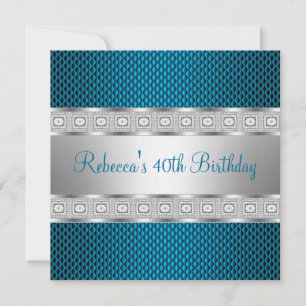 Invitación Cumpleaños 40 Elegante Joya de Plata Turquesa