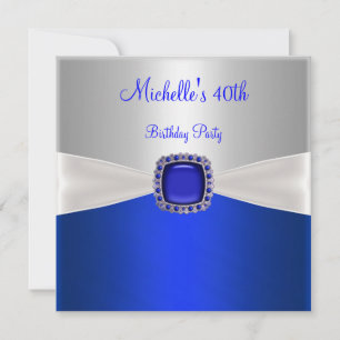 Invitación Cumpleaños 40 Elegante Joyas Plata Blanco Azul