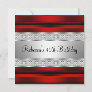 Invitación Cumpleaños 40 Elegante Joyero Rojo y Plata