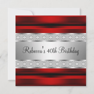 Invitación Cumpleaños 40 Elegante Joyero Rojo y Plata