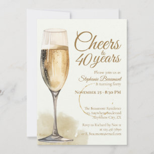 Invitación Cumpleaños 40 Elegante Moderno Champagne Cheers