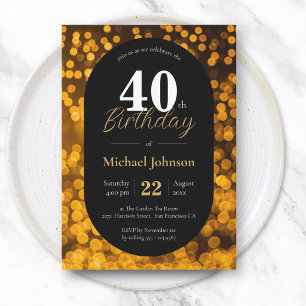 Invitación Cumpleaños 40 Elegante Moderno Negro Oro