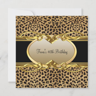 Invitación Cumpleaños 40 Elegante Sofisticado Leopardo Dorado