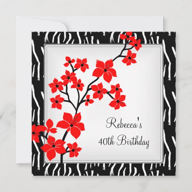 Invitación Cumpleaños 40 Elegantes Flores Asiáticas Salvajes  (Anverso)
