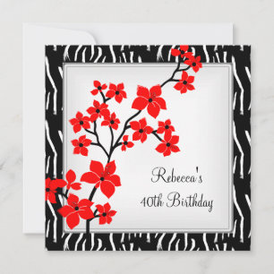 Invitación Cumpleaños 40 Elegantes Flores Asiáticas Salvajes