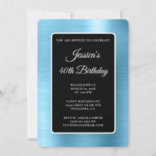 Invitación Cumpleaños 40 en azul claro con papel de estaño ne