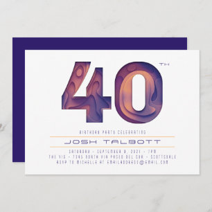 Invitación Cumpleaños 40 en Morado Moderno y Oro