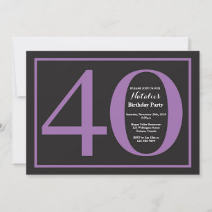 Invitación Cumpleaños 40 en Pizarra Morado y Negro
