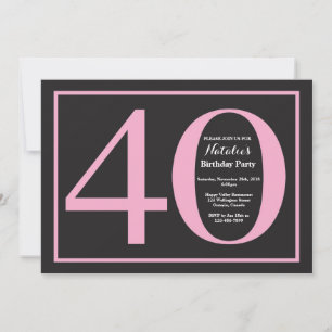 Invitación Cumpleaños 40 en Pizarra Rosa y Negra