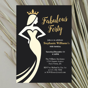 Invitación Cumpleaños 40 Fabuloso Reina Dorado Negro