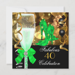 Invitación Cumpleaños 40 & Fabuloso Verde Lima Dorado Negro