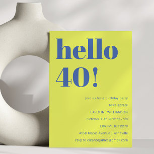 Invitación Cumpleaños 40 Fiesta Azul Chartreuse Atrevido Mode