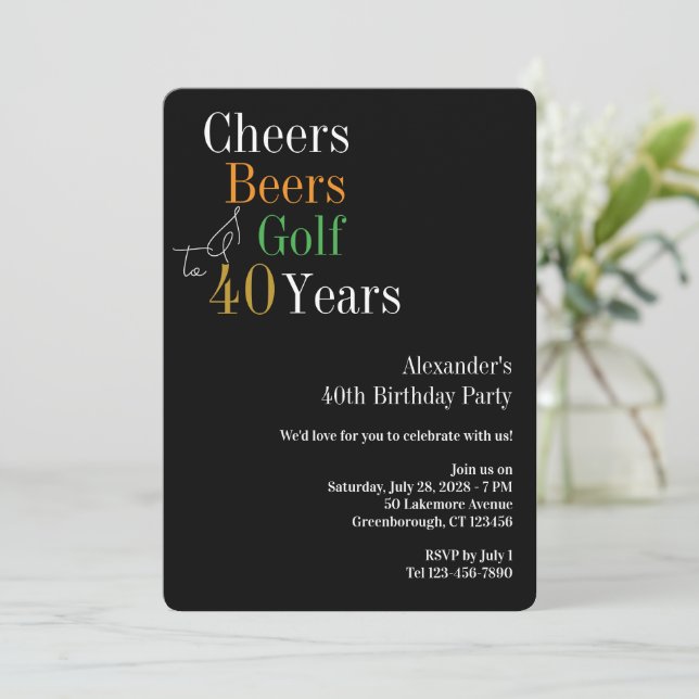 Invitación Cumpleaños 40 Fiesta de Cheers Cervezas Golf (Anverso de pie)