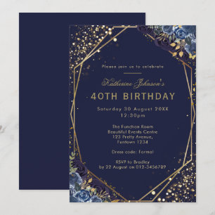 Invitación Cumpleaños 40 Formal Azul Marino