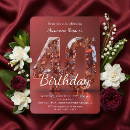 Invitación Cumpleaños 40 Glamuroso con Piedra Preciosa de Oro