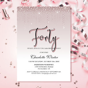 Invitación Cumpleaños 40 Glamurosos con Rosado Polvoriento Di