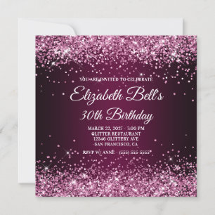 Invitación Cumpleaños 40 Glittery Burgundy Wine Ombre