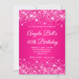 Invitación Cumpleaños 40 Glittery Hot Pink Ombre Monograma
