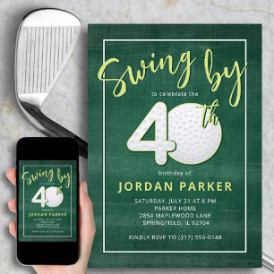 Invitación Cumpleaños 40 Golf Tema Swing de Stylish Green