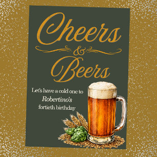 Invitación Cumpleaños 40 Hombres Vintage Cheers y Cervezas