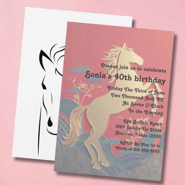 Invitación Cumpleaños 40 Japonés y Caballo Occidental (Subido por el creador)