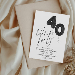 Invitación Cumpleaños 40 Minimal Moderno Blanco y Negro