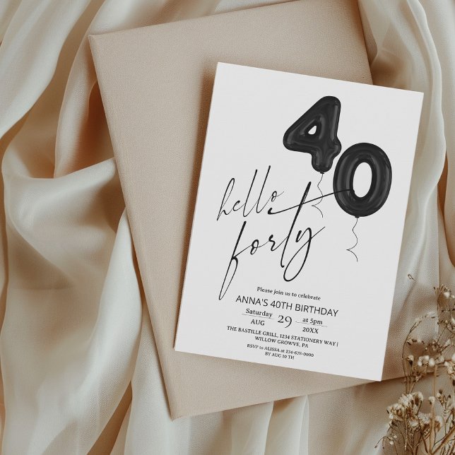 Invitación Cumpleaños 40 Minimal Moderno Blanco y Negro (Subido por el creador)