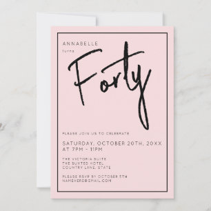 Invitación Cumpleaños 40 Minimal Rosa Apagado