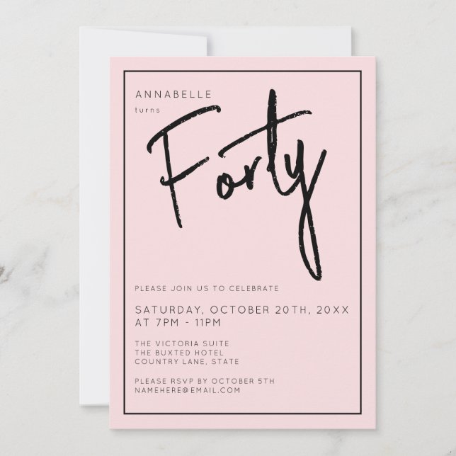 Invitación Cumpleaños 40 Minimal Rosa Apagado (Anverso)