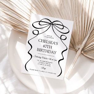 Invitación Cumpleaños 40 Minimalista con Lazo Negro Dibujado 