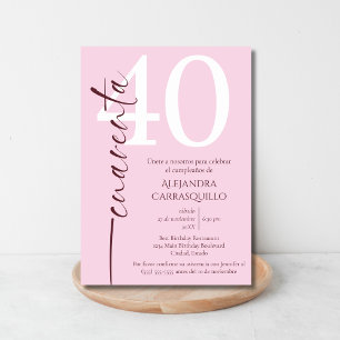 Invitación Cumpleaños 40 Minimalista Español Rosa Burdeos