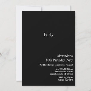 Invitación Cumpleaños 40 Minimalista Negro Blanco