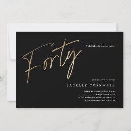 Invitación Cumpleaños 40 Minimalista Script Negro y Dorado