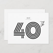 Invitación Cumpleaños 40 Minimalista Tarjeta Posta