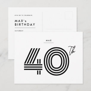 Invitación Cumpleaños 40 Minimalista Tarjeta Posta