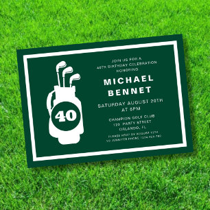 Invitación Cumpleaños 40 Modern Green Golf