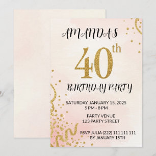 Invitación Cumpleaños 40 Moderno con Brillo Dorado
