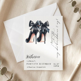 Invitación Cumpleaños 40 moderno con lazo en blanco y negro