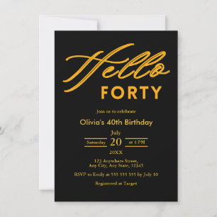 Invitación Cumpleaños 40 Moderno Elegante Hola Cuarenta Negro