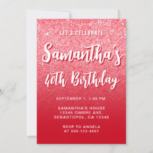 Invitación Cumpleaños 40 Moderno Gradiente Rojo Carmesí