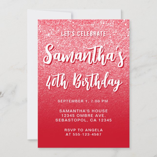 Invitación Cumpleaños 40 Moderno Gradiente Rojo Carmesí (Anverso)