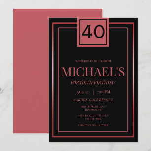 Invitación Cumpleaños 40 Moderno Masculino Rojo y Negro