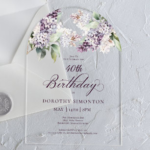 Invitación cumpleaños 40 Morado Arco Flor Lila Pri