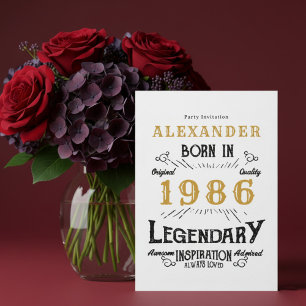 Invitación Cumpleaños 40 Nació en 1986 Oro Blanco Retro Vinta