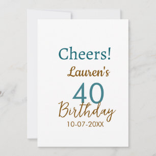 Invitación Cumpleaños 40 nombre fecha marrón turquesa sim
