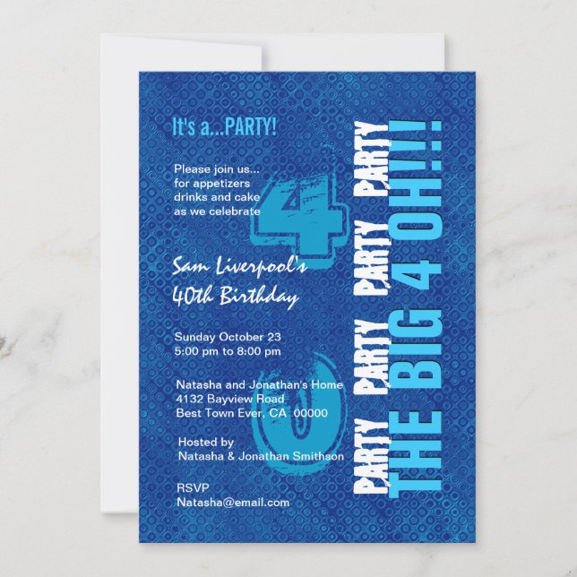 Invitación Cumpleaños 40 para Su Azul Real y Aqua W1502 (Anverso)