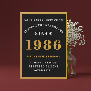 Invitación Cumpleaños 40 Personalizado 1986 Elegante Negro Or