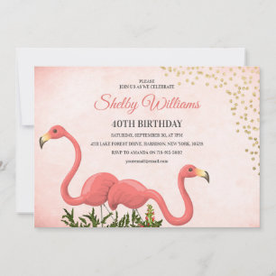 Invitación Cumpleaños 40 Pink Flamingo
